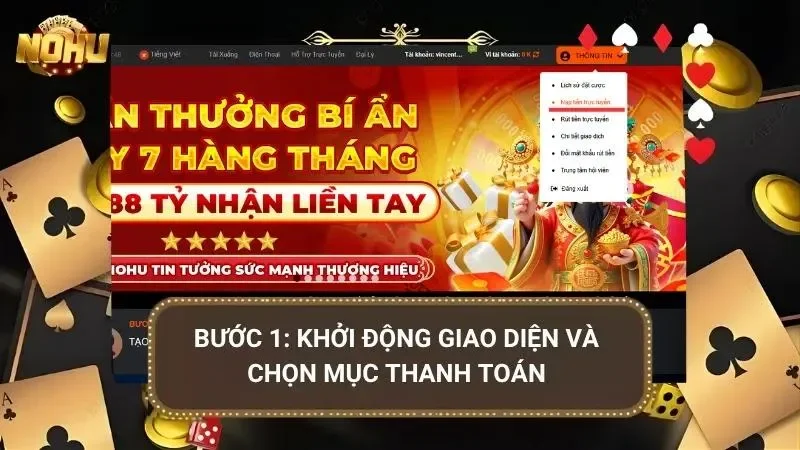 Truy cập khu vực chuyển tiền rõ ràng để thao tác thuận tiện
